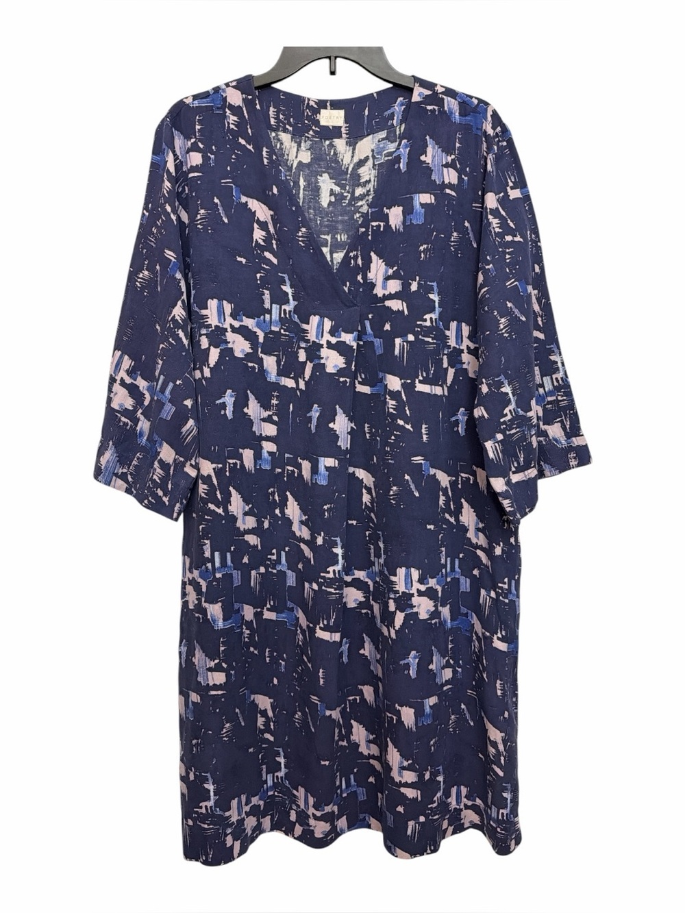POETRY Silk Linen Abstract Lagenlook Shift Dress Size 12 Art To Wear Coastal